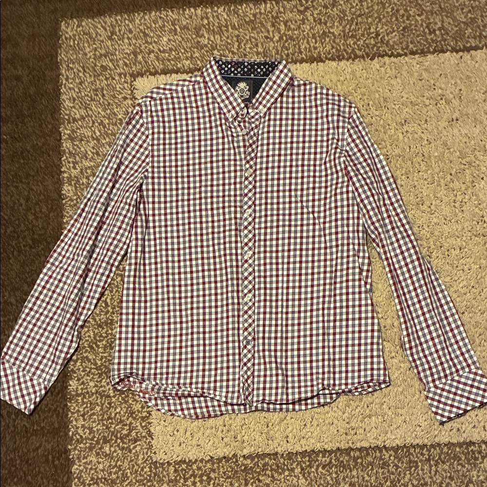 English Laundry Burgundy and White Checkered Dress Shirt